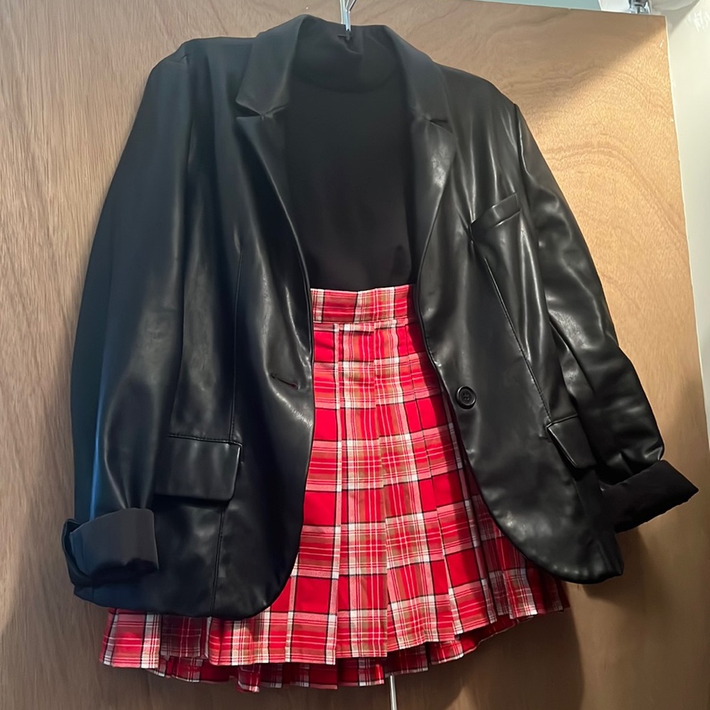 Aerie Red Plaid Mini Pleated Skirt